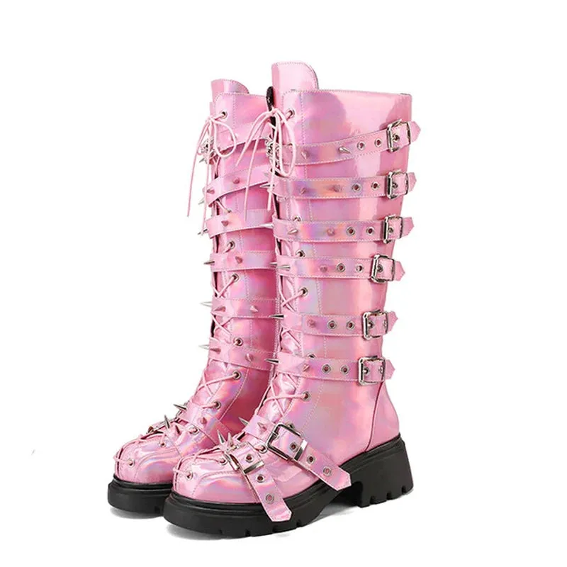 Trend4us Women's Buckle Strap Combat Boots