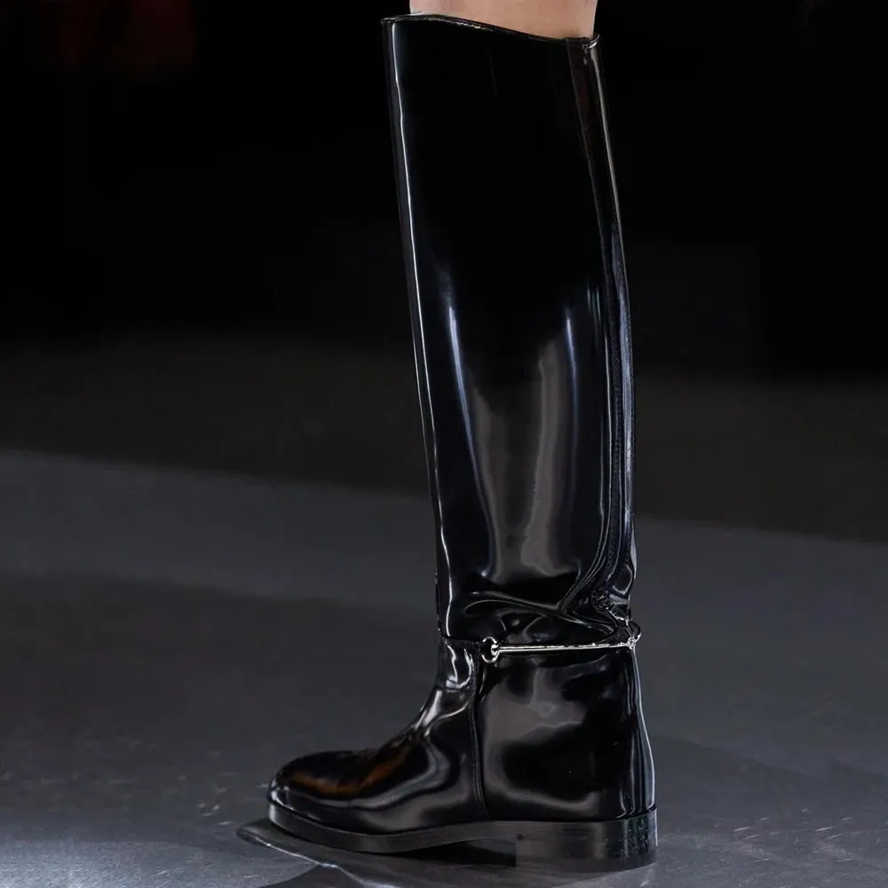 Trend4us Women's Modern Glossy Leather Knee-High Boots