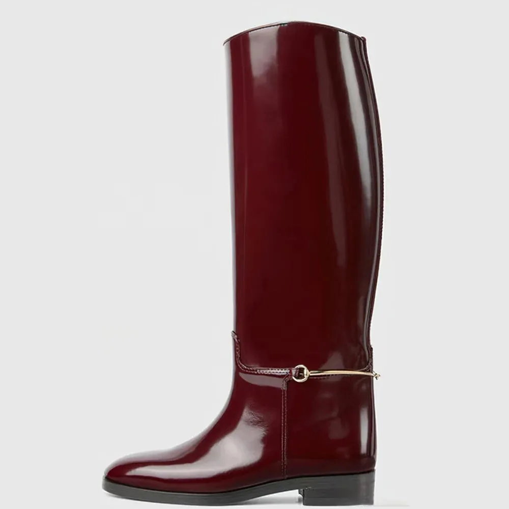 Trend4us Women's Modern Glossy Leather Knee-High Boots