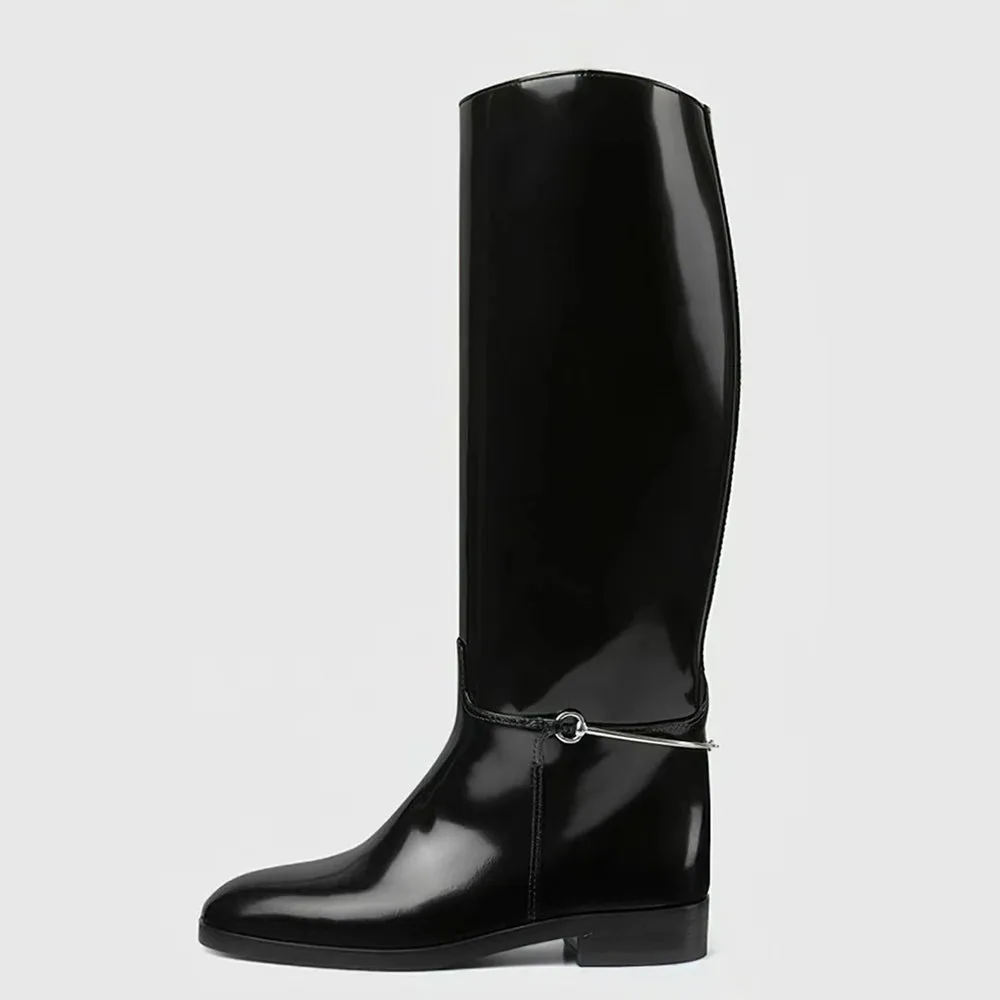 Trend4us Women's Modern Glossy Leather Knee-High Boots