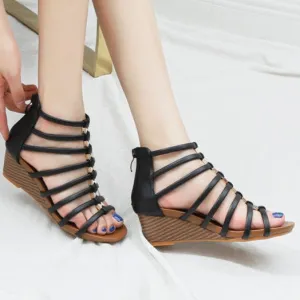 Vintage wedge heels gladiator sandals peep toe strappy sandals