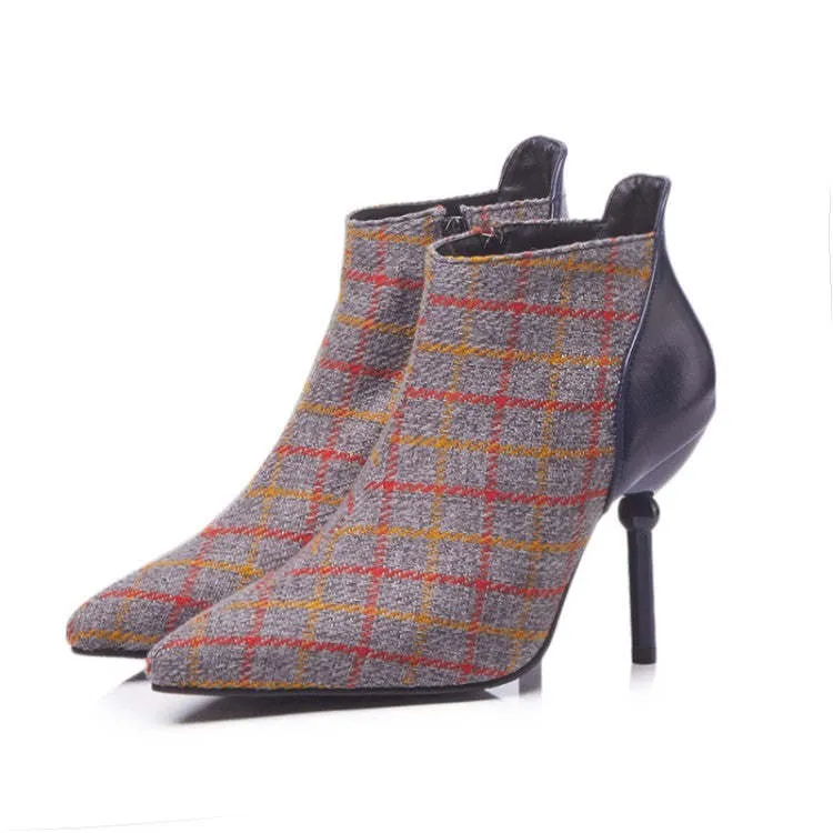 Winter Tweed Plaid Checked High Heels Elegant Woman Pumps Fashion