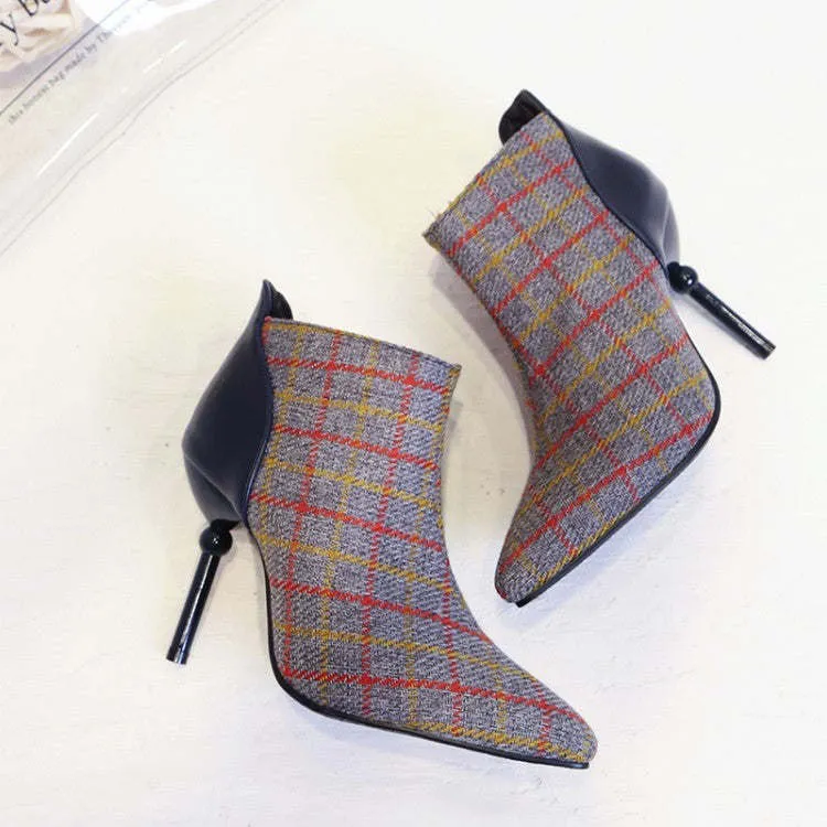 Winter Tweed Plaid Checked High Heels Elegant Woman Pumps Fashion