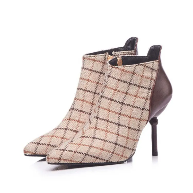 Winter Tweed Plaid Checked High Heels Elegant Woman Pumps Fashion