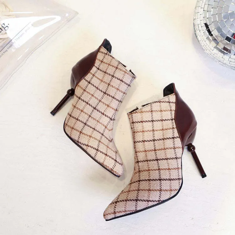 Winter Tweed Plaid Checked High Heels Elegant Woman Pumps Fashion