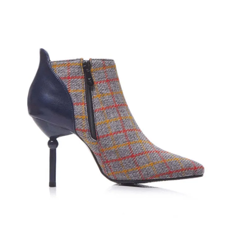 Winter Tweed Plaid Checked High Heels Elegant Woman Pumps Fashion